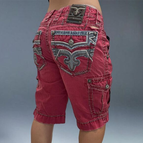 Rock Revival Red Cargo Shorts 29 Classic Fit Embroidered Grunge Skater Goth  Y2K